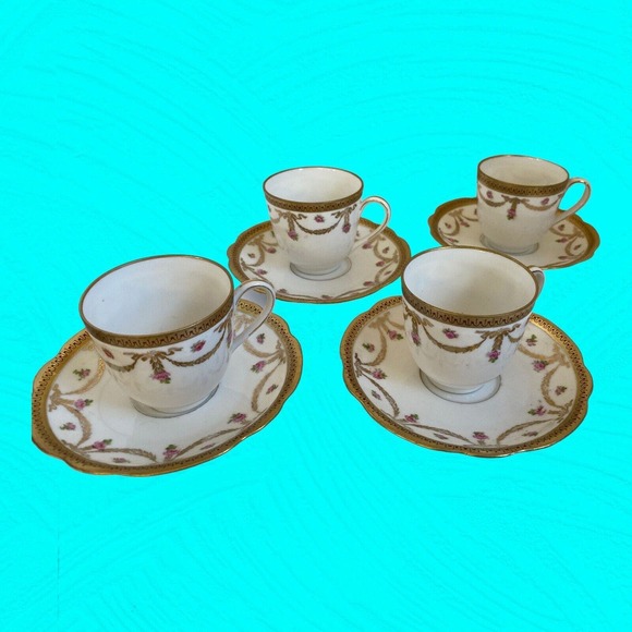 Antique MZ AUSTRIA Demitasse Cups and Saucers For 4 and 2 Extra Saucers - Picture 11 of 11